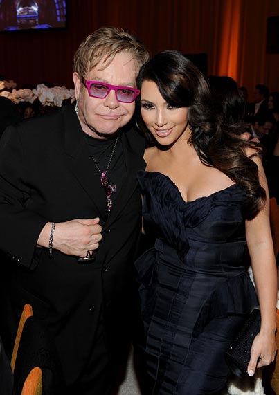 Kim Kardashian and Elton John at 19th Annual Elton John Oscar Party